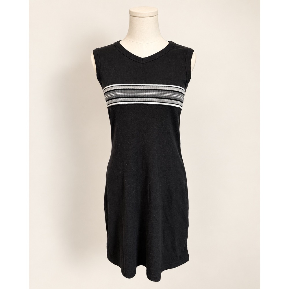 Vintage 90s No Boundaries Sleeveless Sweater Dress Striped Black Sz S